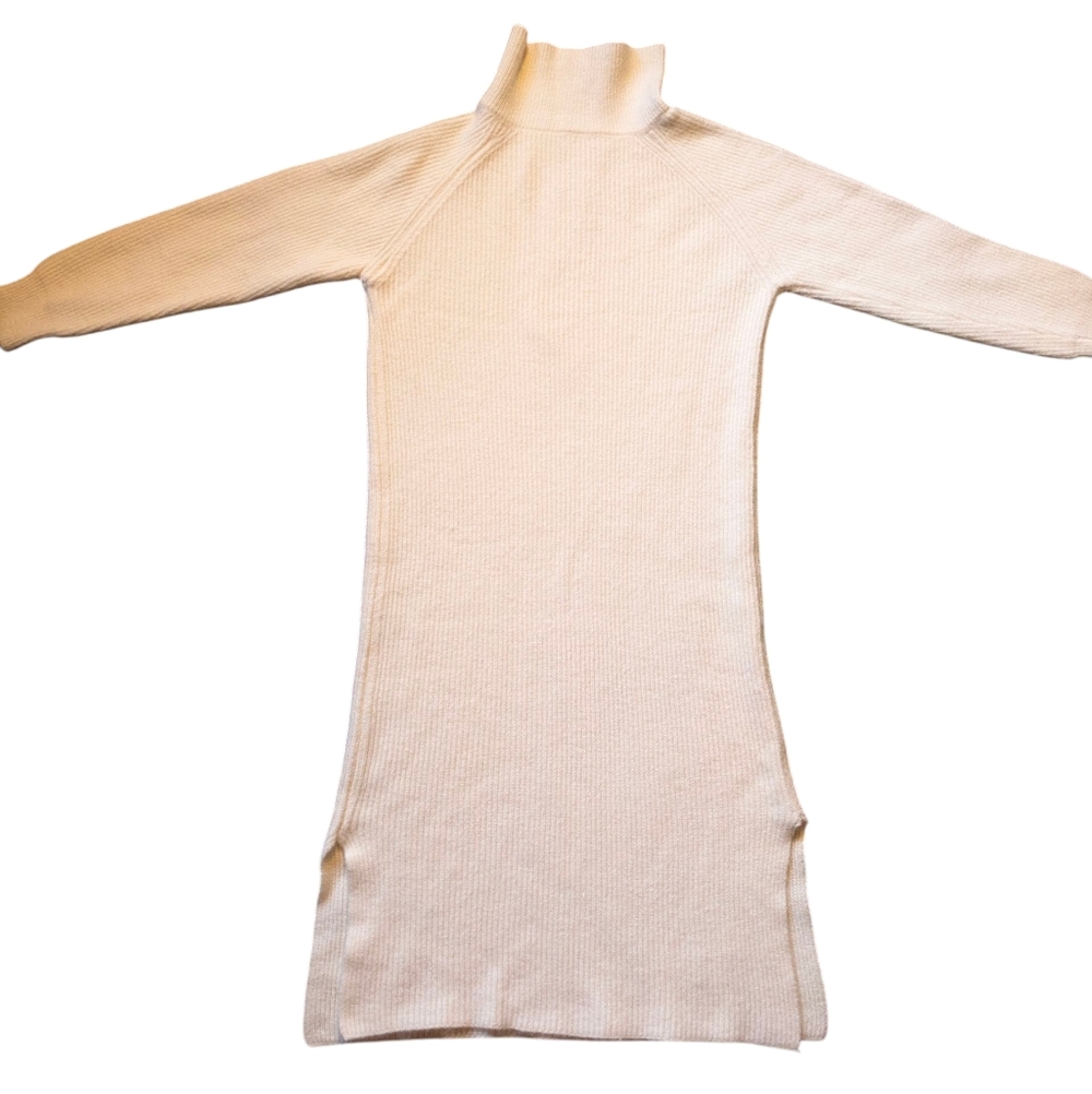 Elegant Cream Turtleneck Sweater Dress